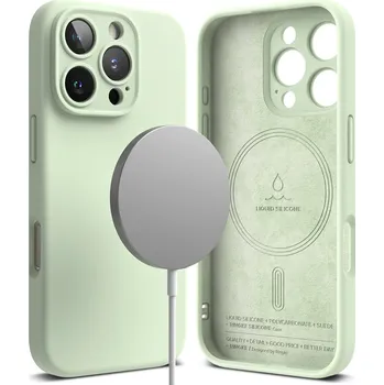 Telefonní příslušenství Ringke - Silikonový magnetický MagSafe - iPhone 16 Pro - Soft Mint