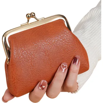 Peněženka Dámská retro peněženka 10 x 12 x 2,5 cm s přezkou Na mince klíče debetní a věrnostní karty Kompaktní pouzdro na drobnosti hnědá