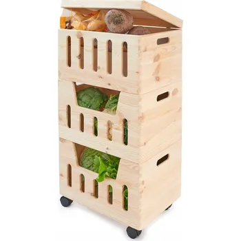 Úložný box Krabička dřevěná Pinus hnědá na kolečkách s víkem 40x30x74 cm