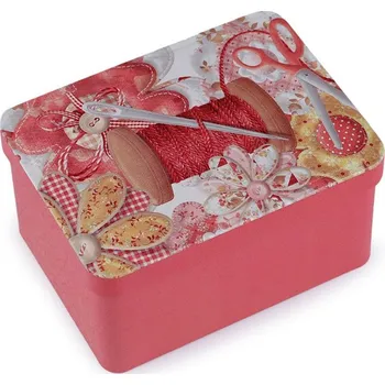 Organizér galanterie Plechová krabička na šití - 5 růžová střední