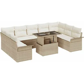 Zahradní lehátko Sada zahradních pohovek s polštářem 10 pcs Béžová Poly Ratan Béžová3357084