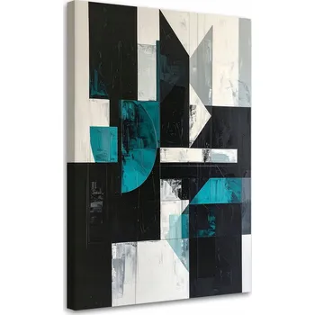 Obraz Obraz do obýváku, kanceláře, kuchyně, Geometrické tvary tyrkysová černá 30x45