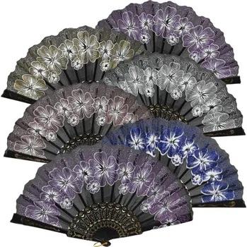 Karnevalový doplněk Vějíř Květy černý s glitry, mix