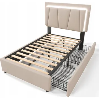 Postel Jednolůžková dřevěná postel Arhatreya 90x200, béžové odstíny