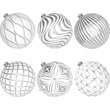 Vánoční dekorace Vánoční Baňky plastové, bílá a stříbrná barva, 6 ks, 20 cm