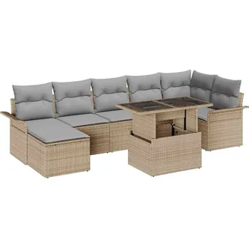 Zahradní lehátko Sada zahradních pohovek s polštářem 8 pcs Béžová Poly ratan Béžová3357063