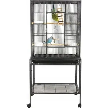 Velká klec pro ptáky se 4 kolečky, klec pro papoušky, černá 135 x 64 x 42 cm