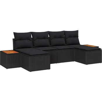 Sada zahradních pohovek s polštářem 6 pcs Černá polyratan Černá3348139