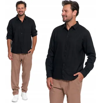 Pánská košile Pánská lněná košile Moraj černá, dlouhý rukáv, velikost 3XL