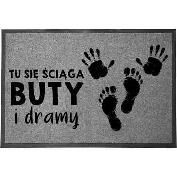 Rohožka ŠEDÁ VSTUPNÍ ROHOŽKA PŘED DVEŘE 40X60 VTIPNÁ S HUMOREM BOTY A DRAMA