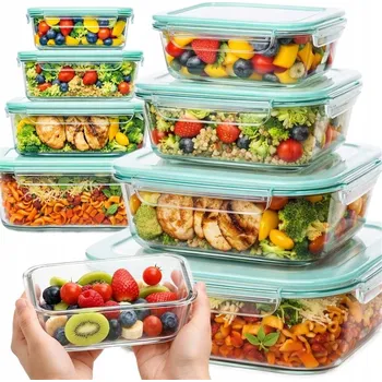 Dóza na potraviny 4x SKLENĚNÉ DÓZY NA POTRAVINY 4ks OBĚDOVÝ BOX DO LEDNIČKY MIKROVLNNÉ TROUBY