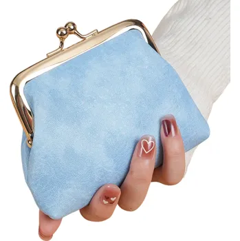 Peněženka Dámská retro peněženka 10 x 12 x 2,5 cm s přezkou Na mince klíče debetní a věrnostní karty Kompaktní pouzdro na drobnosti modrá