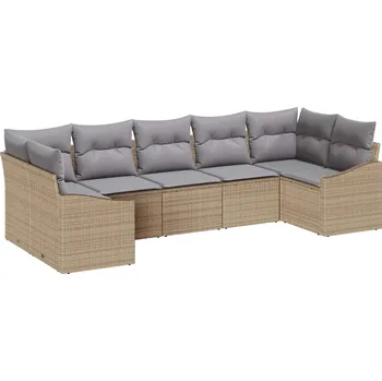 Zahradní lehátko Sada zahradních pohovek 7 pcs Béžová a Světle šedá polyratan Béžová3355539