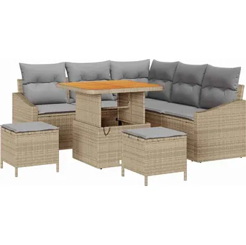 Zahradní lehátko Sada zahradních pohovek s polštářem 8 pcs Béžová Poly ratan Béžová3364602