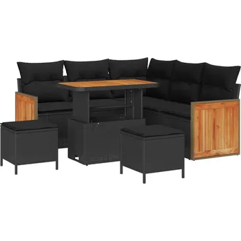 Zahradní lehátko Sada zahradních pohovek s polštářem 8 pcs Černá Černá3363304