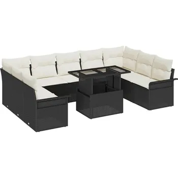 Zahradní lehátko Sada zahradních pohovek s polštářem 10 pcs Černá Poly Ratan Černá3357080