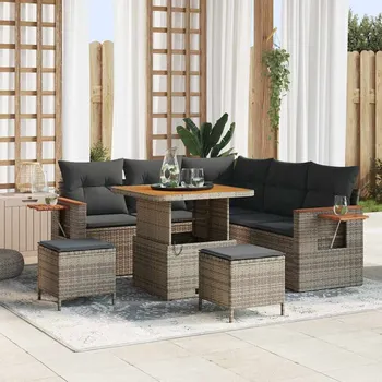 Zahradní lehátko Sada zahradních pohovek s polštářem 9 pcs Šedá polyratan Šedá3365123