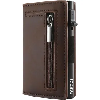 Peněženka Pánská mini prošívaná peněženka 10 x 7 x 2 cm Magnetické zavírání RFID ochrana Hliníková slitina Kapsa na zip Syntetická kůže hnědá