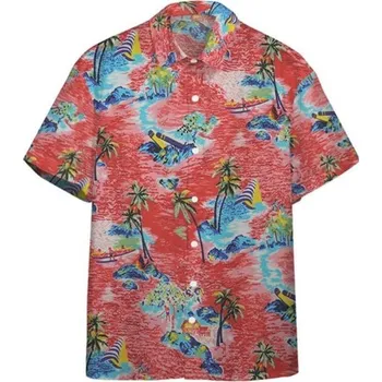 Pánská košile Pánská košile krátký rukáv Polyester Červená barva Motivy palem Zapínání na knoflíky s límečkem pro letní nošení 3XL
