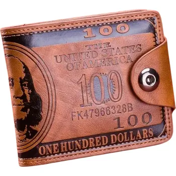 Peněženka Pánská skládací peněženka 9,8 x 1,5 x 11,5 cm Motiv 100 dolarů Kapsa na bankovky a karty Peněženka ze syntetické kůže hnědá