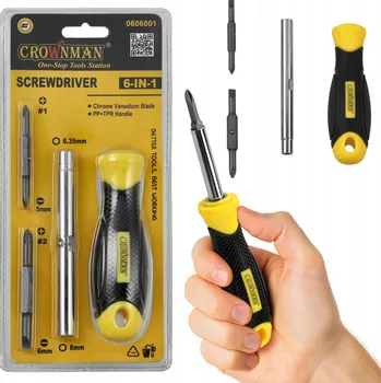 Šroubovák Šroubovák Sada 6v1: Plochý, Nástrčný, Křížový + Bity