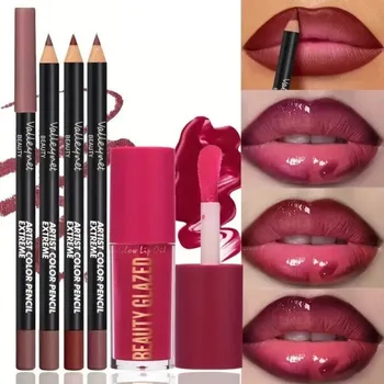 Tužka na rty 4 ks kosmetická sada konturovacích tužek a oleje na rty Voděodolné dlouhotrvající hydratační líčení