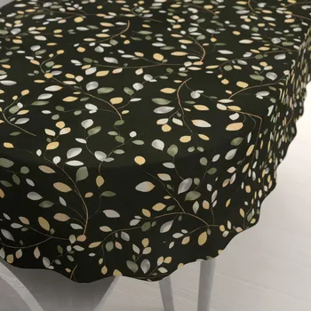 ubrus Bavlněný oválný ubrus Sandra SA-722 Větvičky s lístky na tmavě zeleném 50x100 cm