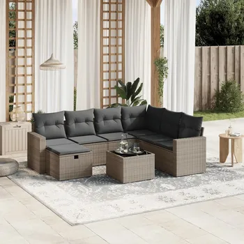 8dílná zahradní sedací souprava s poduškami šedá polyratan Šedá 3263536