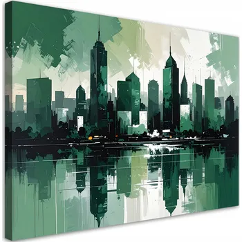 Obraz Obraz do obýváku, ložnice, kanceláře, Moderní Město Budovy zelený 30x20