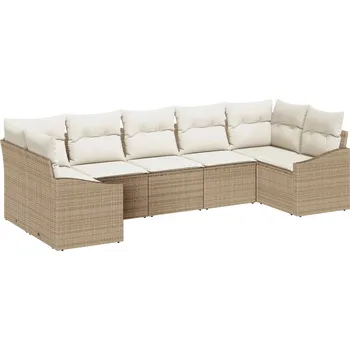 Zahradní pohovka vidaXL Sada zahradních pohovek 7 pcs Béžová a krémová polyratan [3355540]