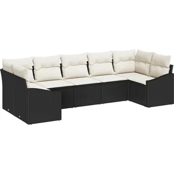 Zahradní lehátko Sada zahradních pohovek 7 pcs Černá a krémová polyratan Černá 3355536