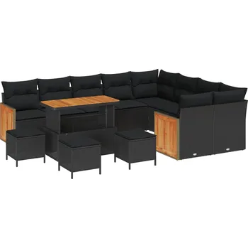 Zahradní lehátko Sada zahradních pohovek s polštářem 13 pcs Černá Černá3363349