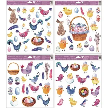 Okenní dekorace Velikonoční okenní fólie - modré a růžové slepičky - 30 x 33,5 cm - 995