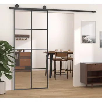 Interiérové dveře vidaXL Posuvné dveře 90 x 205 cm čiré ESG sklo a hliník [151670] Barva: Černá
