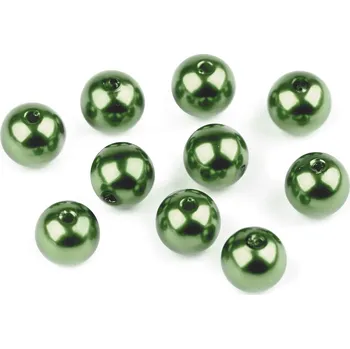 Plastové voskové korálky / perly Glance Ø10 mm, střední, F37 zelená tmavá