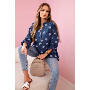 Dámská halenka Kesi Bavlněná dámská halenka Rubi s květinovým vzorem Barva: Modrá - tmavě, Velikost: UNI