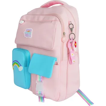 Outdoorové zavazadlo eCa PL160R Univerzální školní batoh RAINBOW s kapsami a klíčenkou, 35 l, růžová