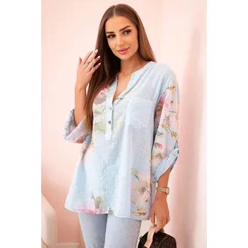 Dámská halenka Kesi Dámská halenka ART10062 z bavlny Barva: Modrá, Velikost: UNI