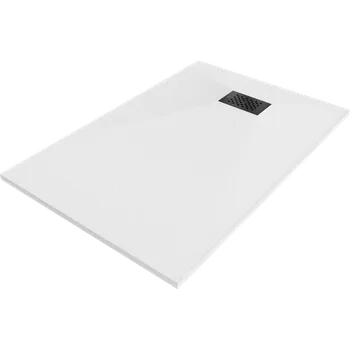 Sprchová vanička Mexen Hugo, obdélníková sprchová vanička SMC 130 x 70 cm, bílá, černá krytka, 42107013-B