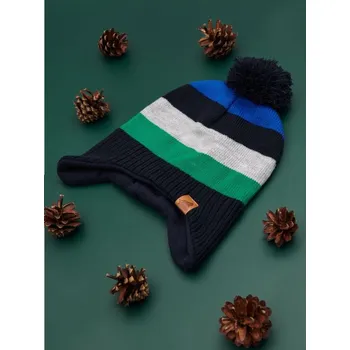 Pokrývka hlavy Sinsay - Pruhovaná čepice s&nbsp;bambulí - námořnická modrá - 9198I-59X - 9198I-59X-S-1