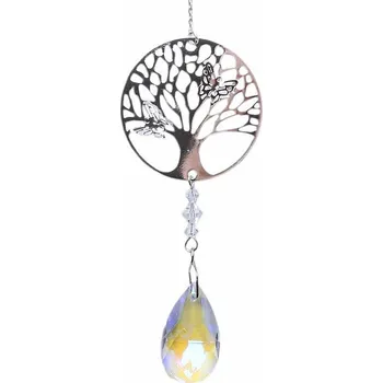 Strom života Feng Shui závěs do okna z kovu a duhového křišťálu cca 30 cm žlutá