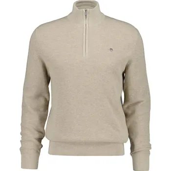 Pánský svetr SVETR GANT MICRO TEXTURED COTTON HALF ZIP OAT MELANGE
