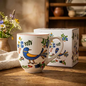 Velký porcelánový hrnek DUO ETNO KASZUBSKÝ PTÁK 1000 ml