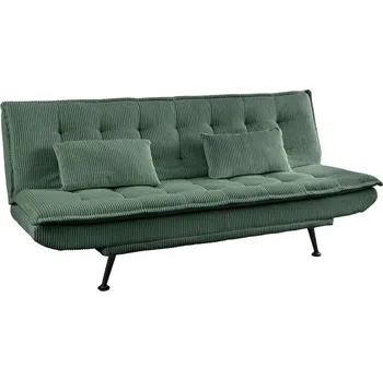 Sedací souprava Moderní rozkládací třímístná sedačka Manchester v zelené barvě s manšestrovým potahem se dvěma polštáři 190 cm