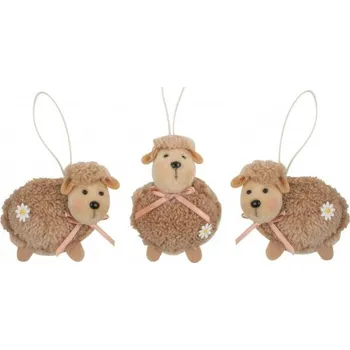 Velikonoční dekorace Plyšová ovečka na zavěšení - hnědá - 8 cm - 8686