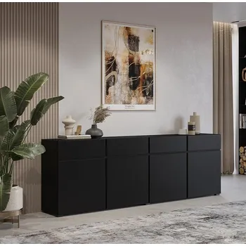 Komoda Prostorná komoda Cross 225 cm - 4 šuplíky + 4 dvířka, černá