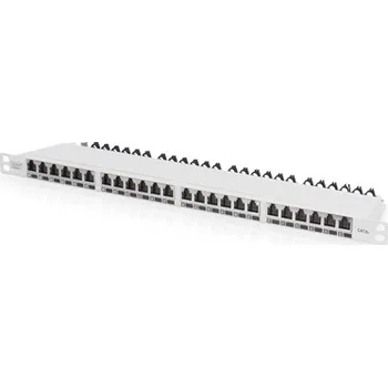 Patch panel DIGITUS CAT 6A EA patch panel, stíněný, 24portový kryt proti prachu RJ45, 8P8C, 0,5U, šedý RAL 7035