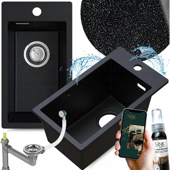 Granitový dřez Granitový dřez jednokomorový s tečkami MALÝ ÚZKÝ do kuchyně DŘEZ 4v1