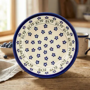 Talíř Keramický hluboký obědový talíř Bolesławiec 22 cm - dek. 163A (druhý druh)