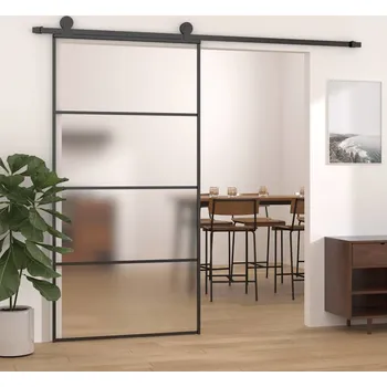 Interiérové dveře vidaXL Posuvné dveře 102,5 x 205 cm mléčné ESG sklo a hliník [151663] Barva: Černá